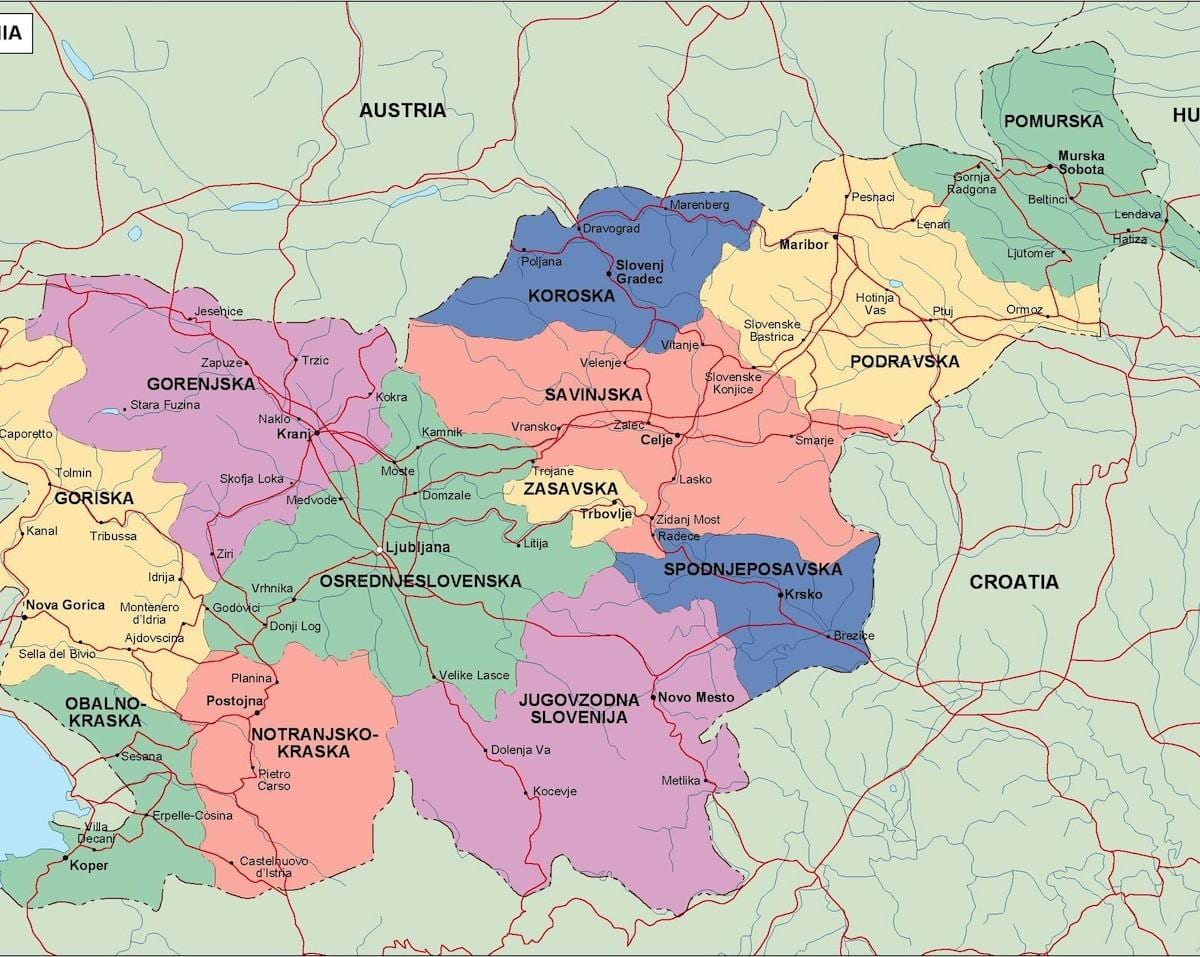 Карта Славеніі палітычных