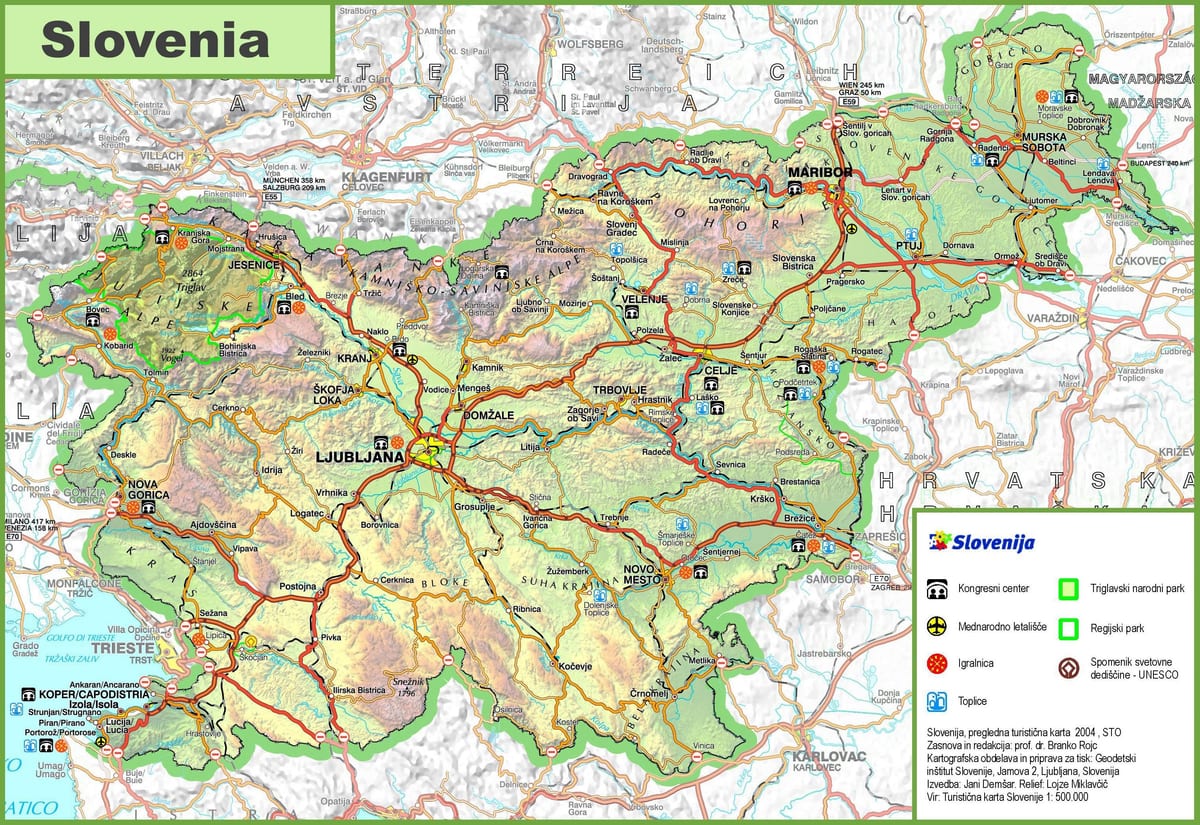Карта Славеніі дарозе