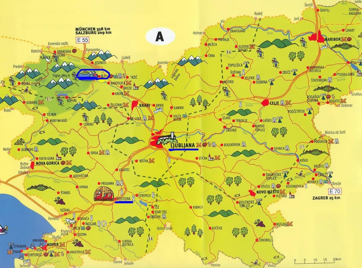 Карта Славенія славутасці