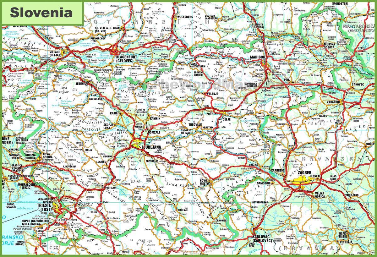 Карта падрабязная Славеніі