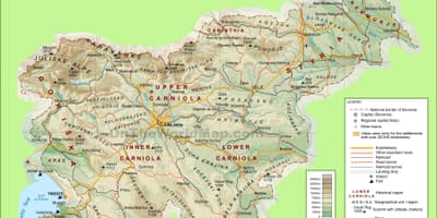 Карта Славеніі фізічнай